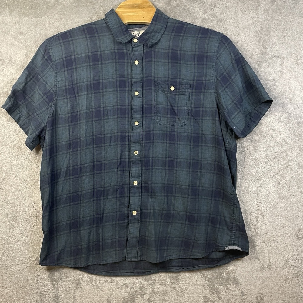 Grayers Men's  XXL Button Up Short Sleeve Green Blue Plaid  Shirt‎ 100% Cotton